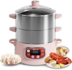 Bear Electric Food Steamer,Stainless Steel Digital Steamer, 3 tier 8L Large Capacity Vegetable Steamer, Auto Shut-off & Anti-dry Protection, DZG-A80A2,1200W