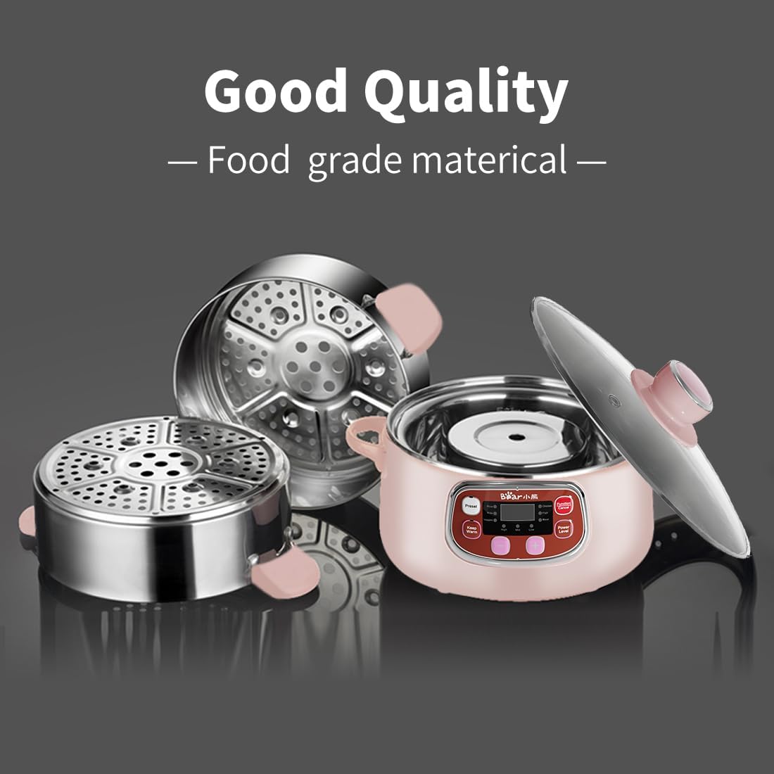 Bear Electric Food Steamer,Stainless Steel Digital Steamer, 3 tier 8L Large Capacity Vegetable Steamer, Auto Shut-off & Anti-dry Protection, DZG-A80A2,1200W6