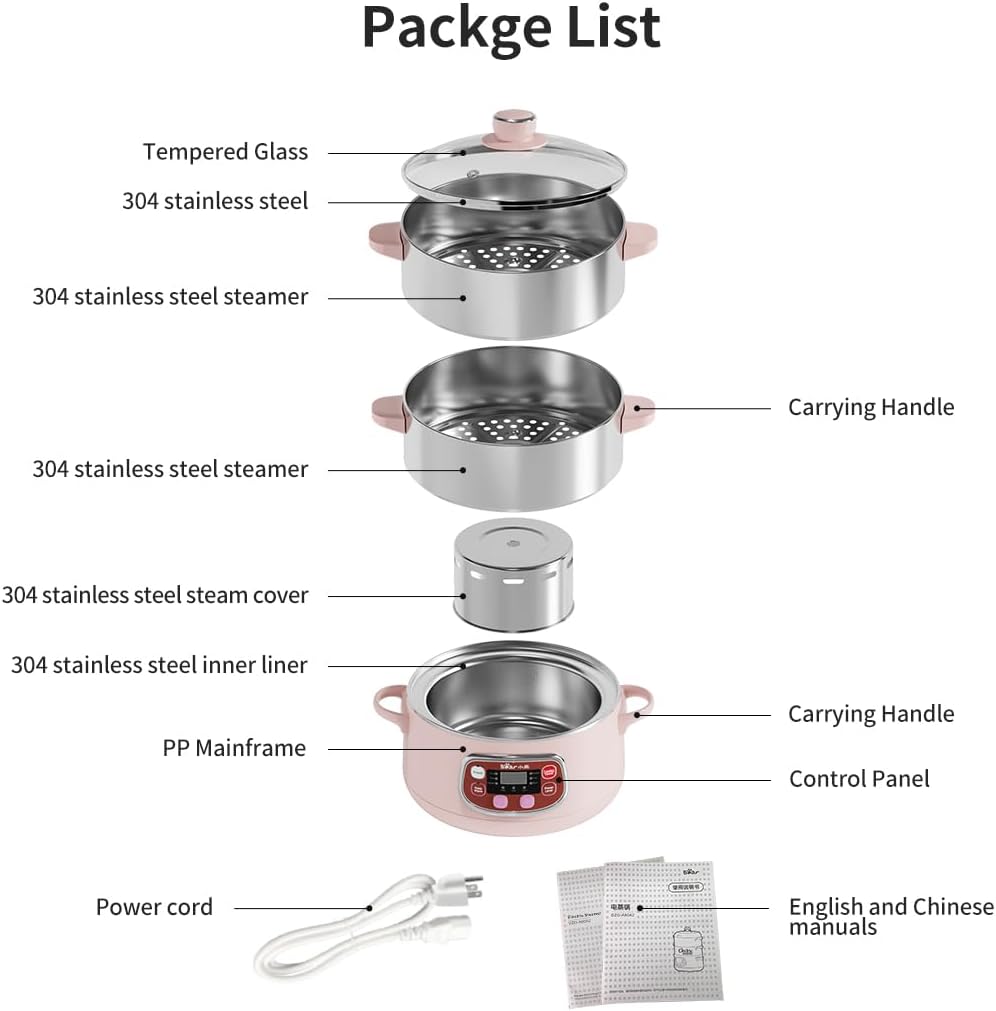 Bear Electric Food Steamer,Stainless Steel Digital Steamer, 3 tier 8L Large Capacity Vegetable Steamer, Auto Shut-off & Anti-dry Protection, DZG-A80A2,1200W90