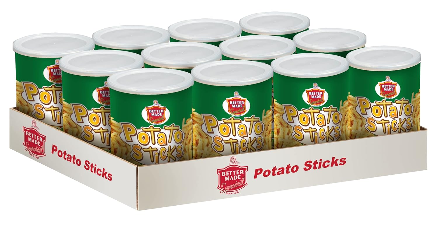 Better Made Potato Sticks 5oz Canister- (Sour Cream & Onion, 12 Can Tray) - Shoestring Potato Sticks - Gluten Free - Crunchy, Crispy Snack from Fresh Potatoes - Resealable Lid Better Made Potato Sticks 5oz Canister- (Sour Cream & Onion, 12 Can Tray) - Shoestring Potato Sticks - Gluten Free - Crunchy, Crispy Snack from Fresh Potatoes - Resealable Lid