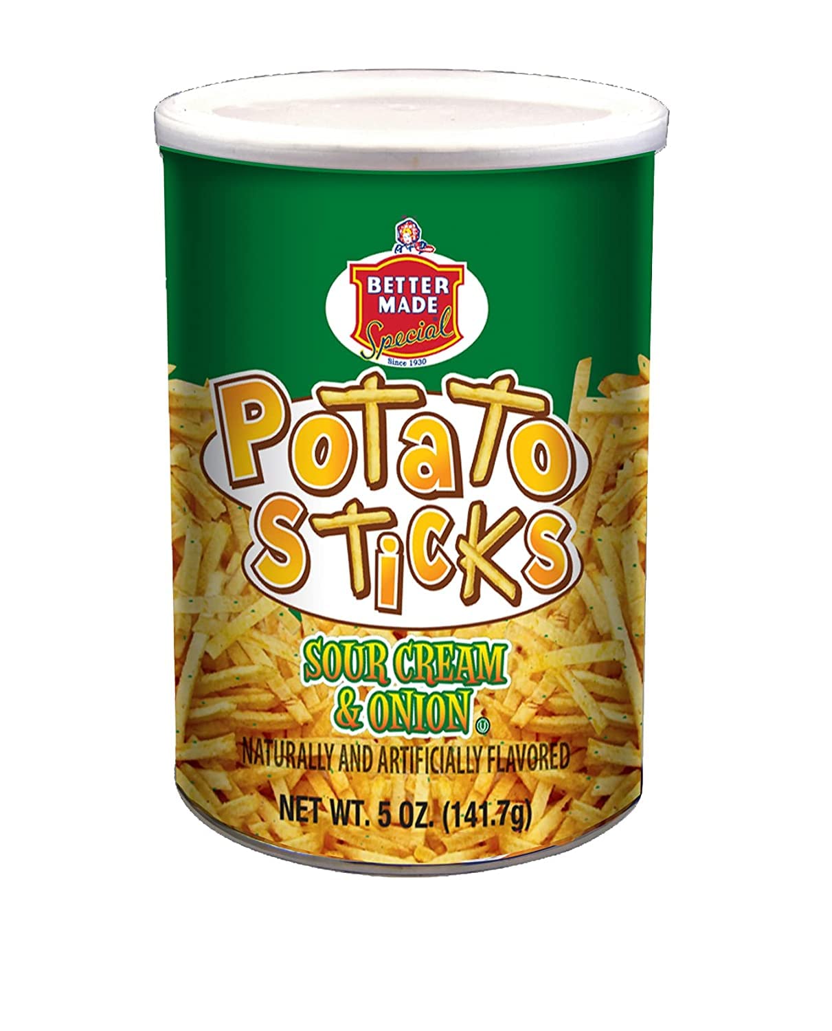 Better Made Potato Sticks 5oz Canister- (Sour Cream & Onion, 12 Can Tray) - Shoestring Potato Sticks - Gluten Free - Crunchy, Crispy Snack from Fresh Potatoes - Resealable Lid4