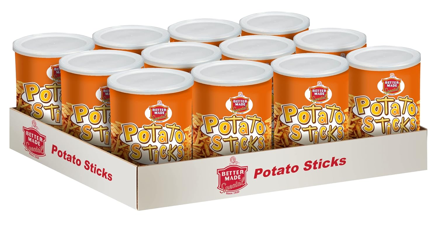 Better Made Potato Sticks 5oz Canister - (Sweet BBQ, 12 Can Tray) Shoestring Potato Sticks - Gluten Free - Crunchy, Crispy Snack from Fresh Potatoes - Resealable Lid Better Made Potato Sticks 5oz Canister - (Sweet BBQ, 12 Can Tray) Shoestring Potato Sticks - Gluten Free - Crunchy, Crispy Snack from Fresh Potatoes - Resealable Lid