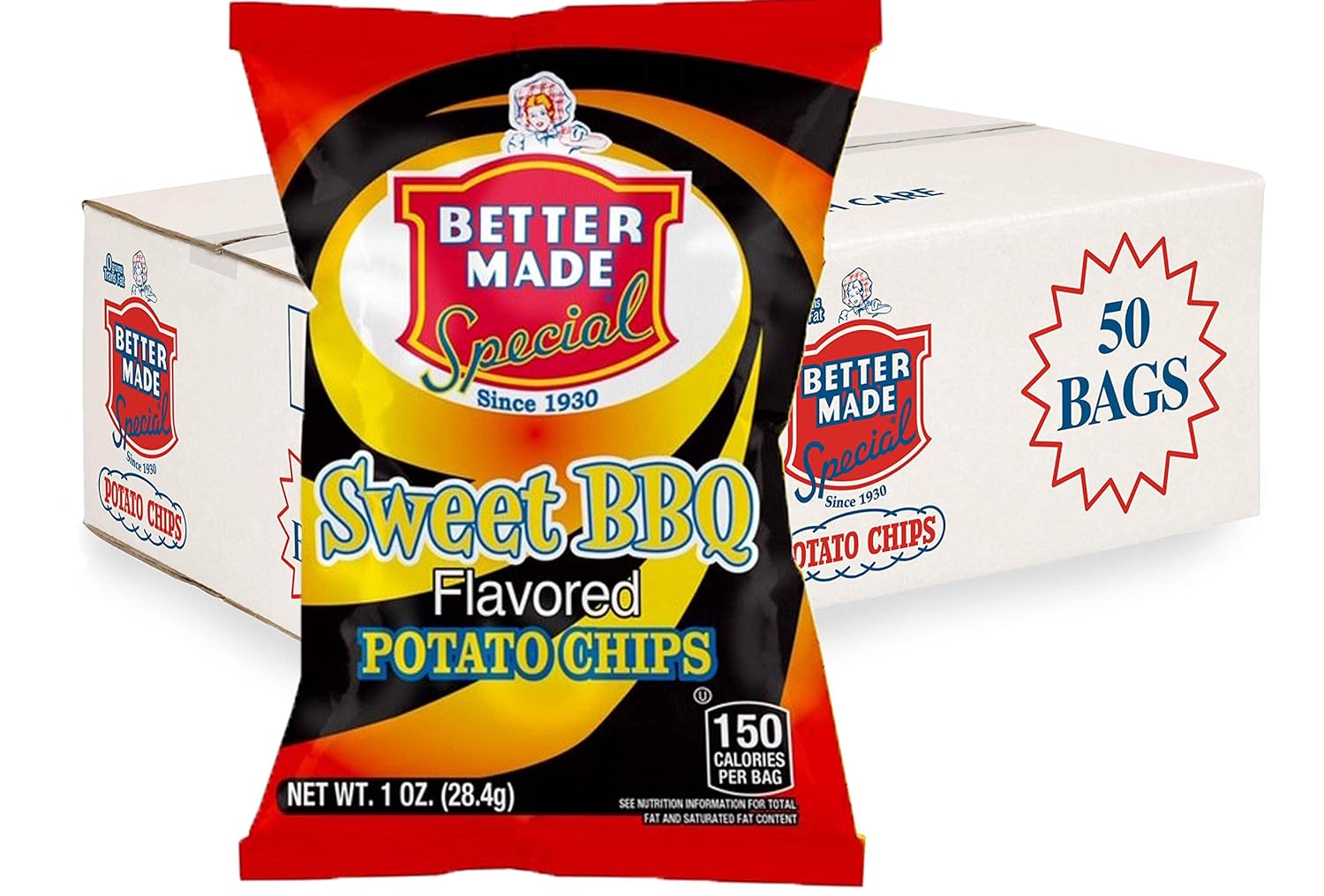 Better Made Special Potato Chips (Sweet BBQ) - 50 Pack - 50 x 1 oz. Bags - Crunchy, Individual Snacks Made from Fresh Potatoes - Family Owned and Operated Better Made Special Potato Chips (Sweet BBQ) - 50 Pack - 50 x 1 oz. Bags - Crunchy, Individual Snacks Made from Fresh Potatoes - Family Owned and Operated