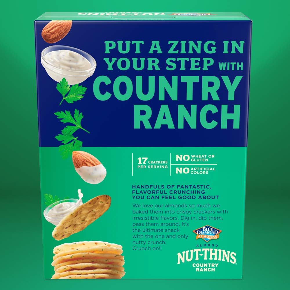 Blue Diamond Almonds Gluten Free Almond Nut-Thins Cracker Crisps, Country Ranch, 4.25 Ounce (Pack of 12)5