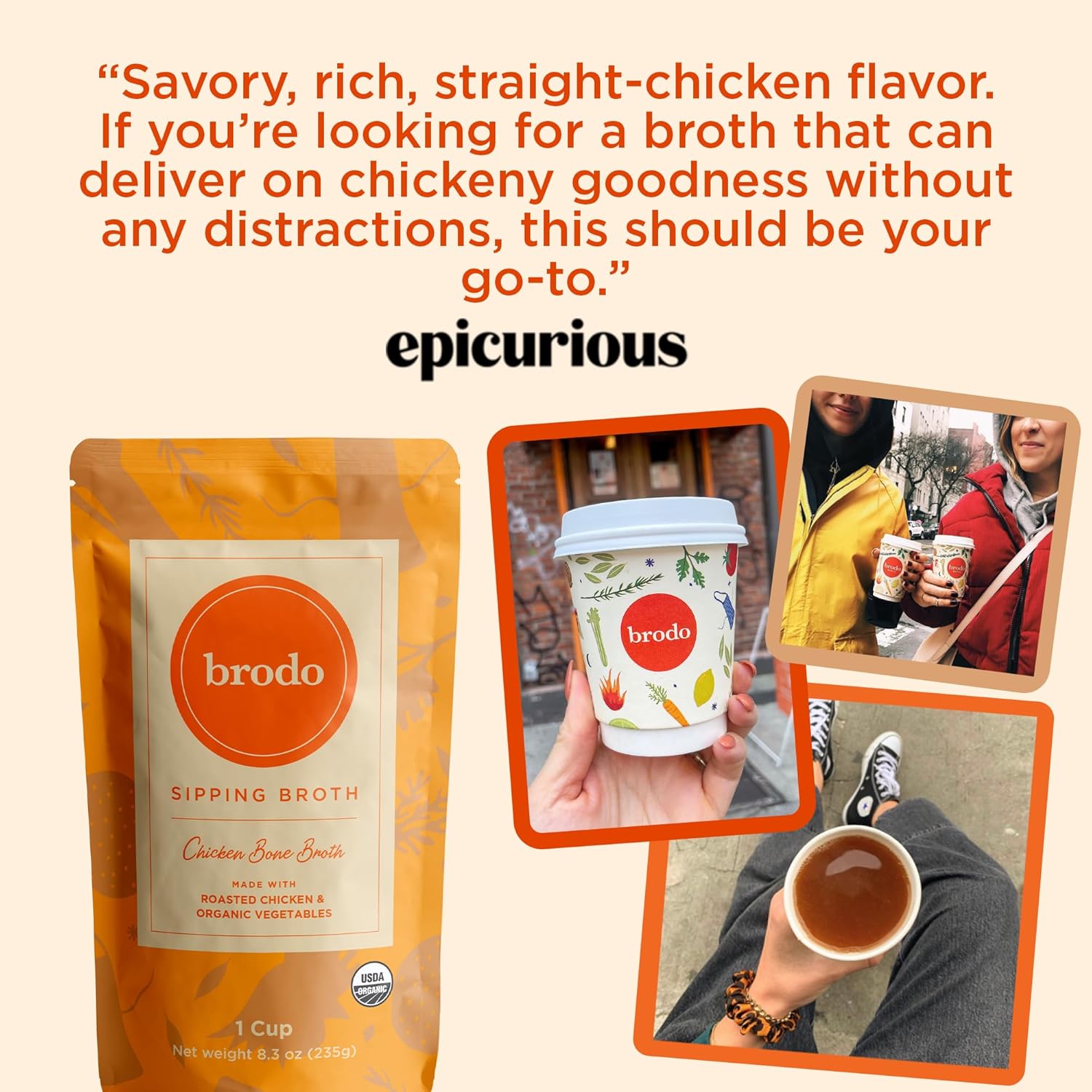 Brodo Broth Variety Pack 1 Chicken, 1 Hearth, 1 Deeply Rooted, 1 Spicy Nonna, 1 Tom Yum, 1 Tuscan Sun Single Serving Pouches Not Made From Concentrate, No Preservatives (6x 8.3 oz Pouches)1