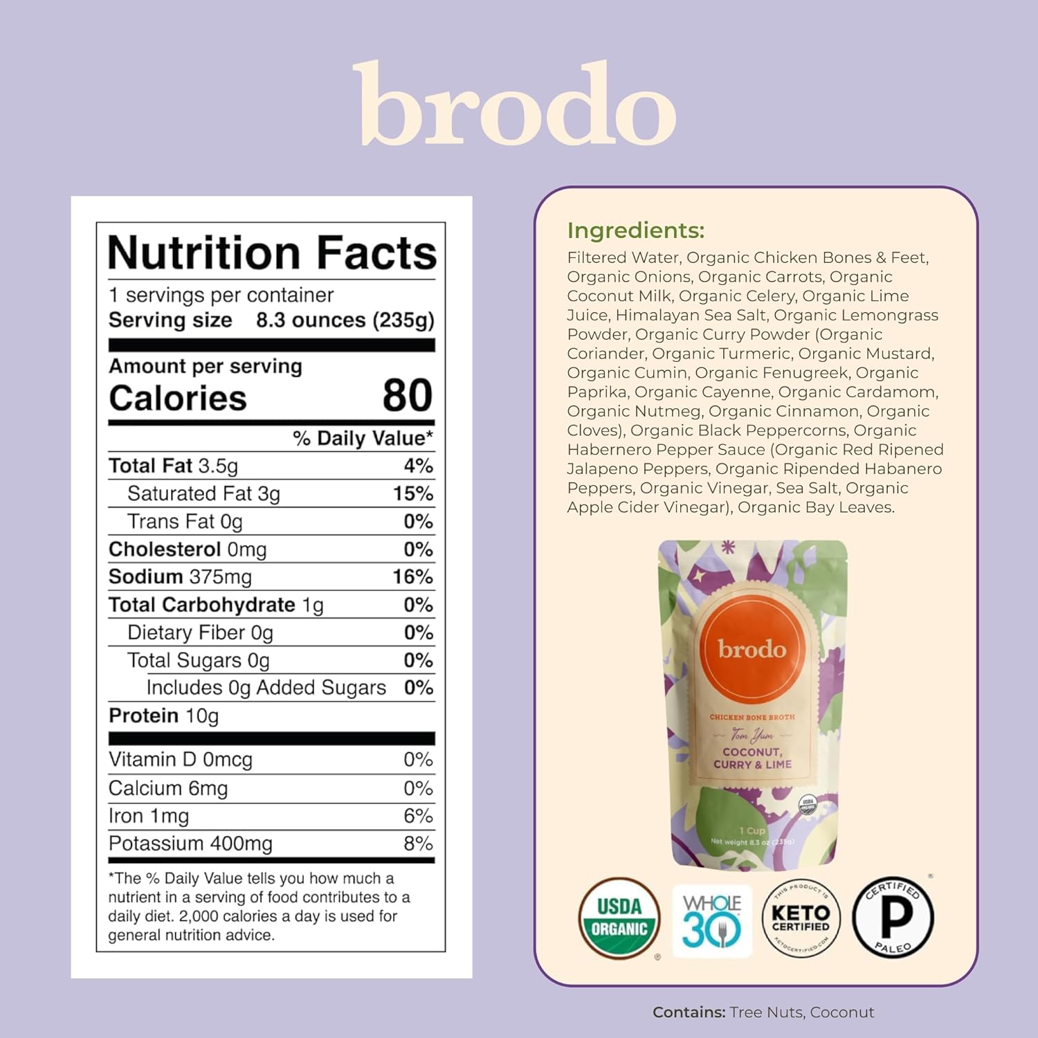 Brodo Broth Variety Pack 1 Chicken, 1 Hearth, 1 Deeply Rooted, 1 Spicy Nonna, 1 Tom Yum, 1 Tuscan Sun Single Serving Pouches Not Made From Concentrate, No Preservatives (6x 8.3 oz Pouches)12