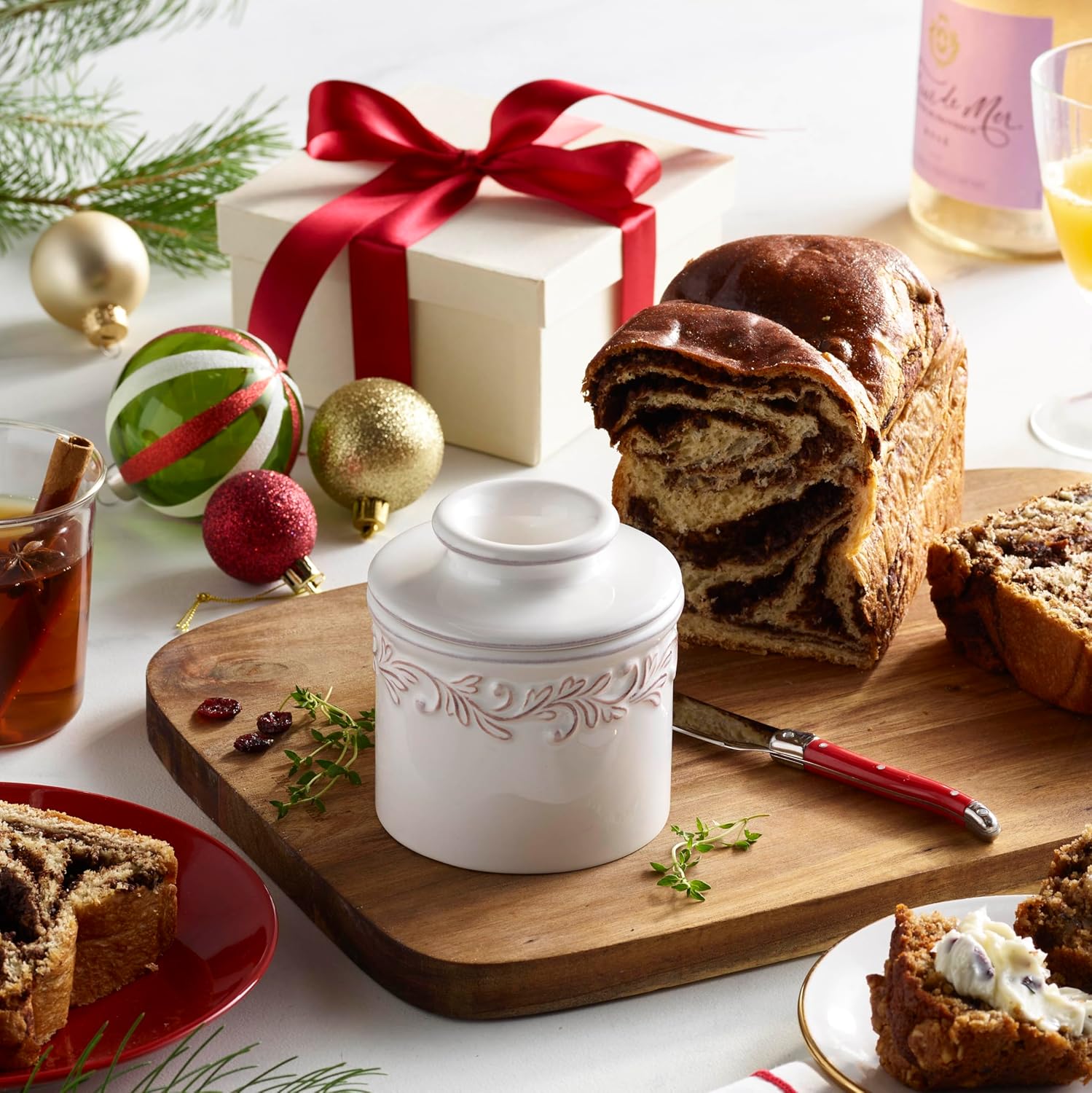 Butter Bell - The Original Butter Bell crock by L Tremain, a Countertop French Ceramic Butter Dish Keeper for Spreadable Butter, Antique Collection, White Linen1