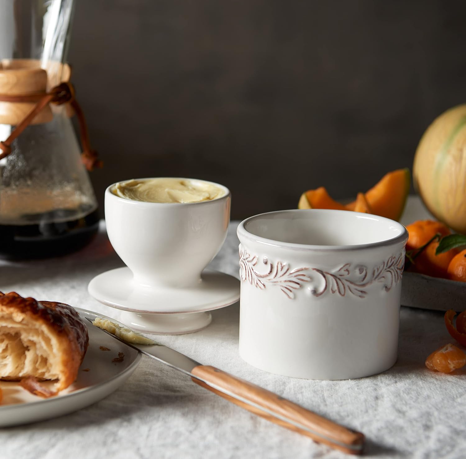 Butter Bell - The Original Butter Bell crock by L Tremain, a Countertop French Ceramic Butter Dish Keeper for Spreadable Butter, Antique Collection, White Linen4