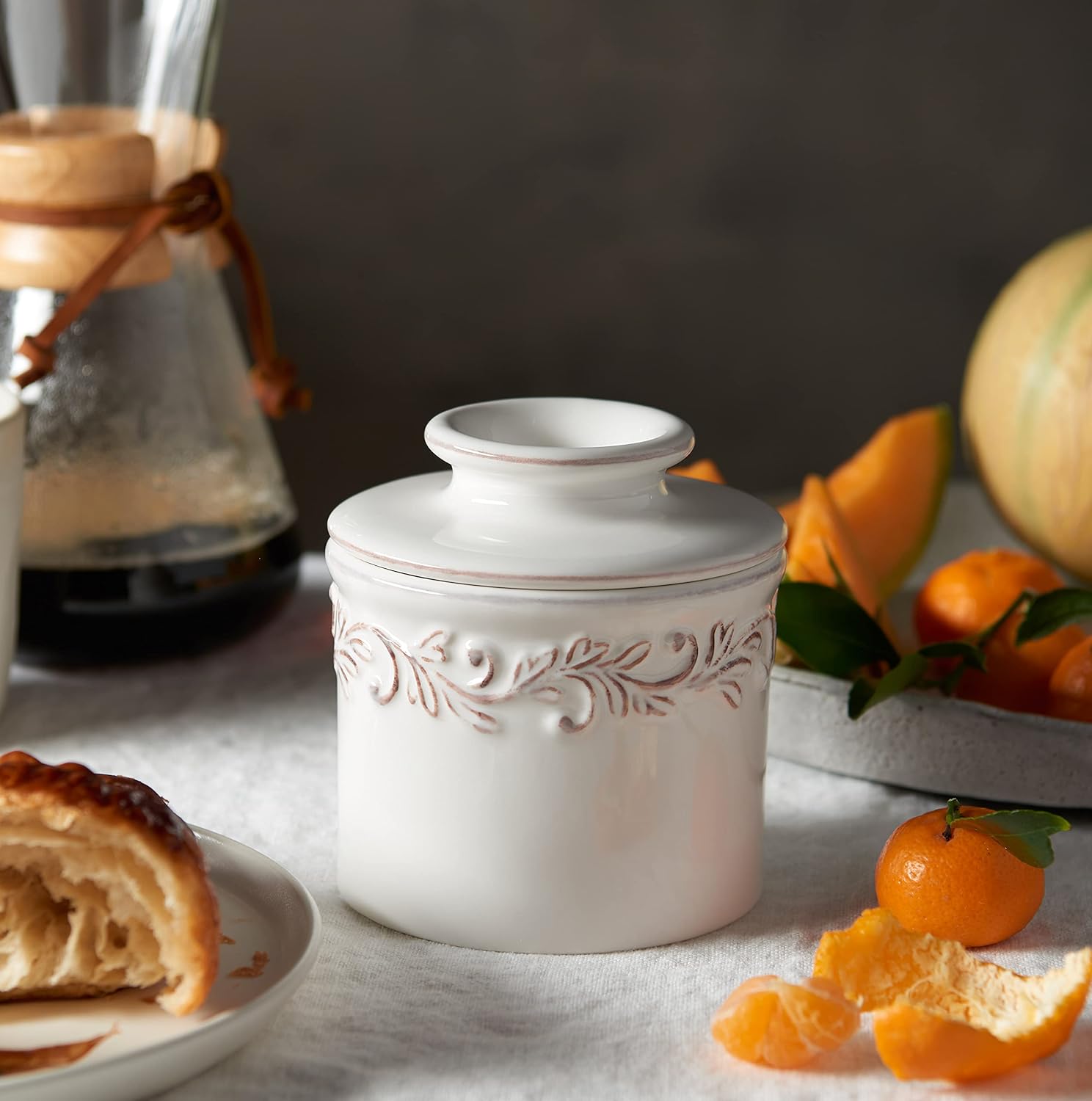Butter Bell - The Original Butter Bell crock by L Tremain, a Countertop French Ceramic Butter Dish Keeper for Spreadable Butter, Antique Collection, White Linen6