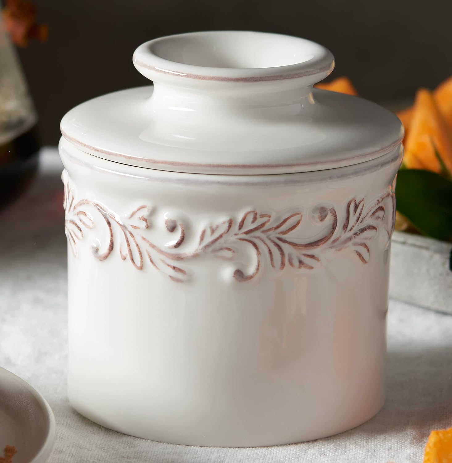 Butter Bell - The Original Butter Bell crock by L Tremain, a Countertop French Ceramic Butter Dish Keeper for Spreadable Butter, Antique Collection, White Linen8