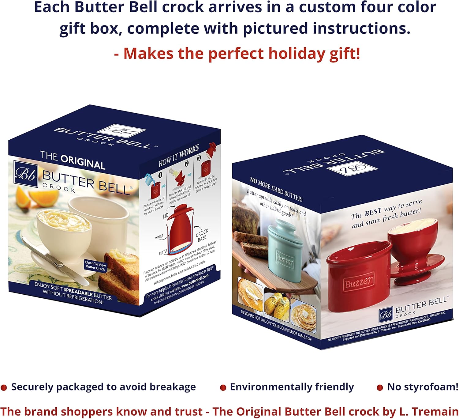 Butter Bell - The Original Butter Bell crock by L Tremain, a Countertop French Ceramic Butter Dish Keeper for Spreadable Butter, Antique Collection, White Linen9