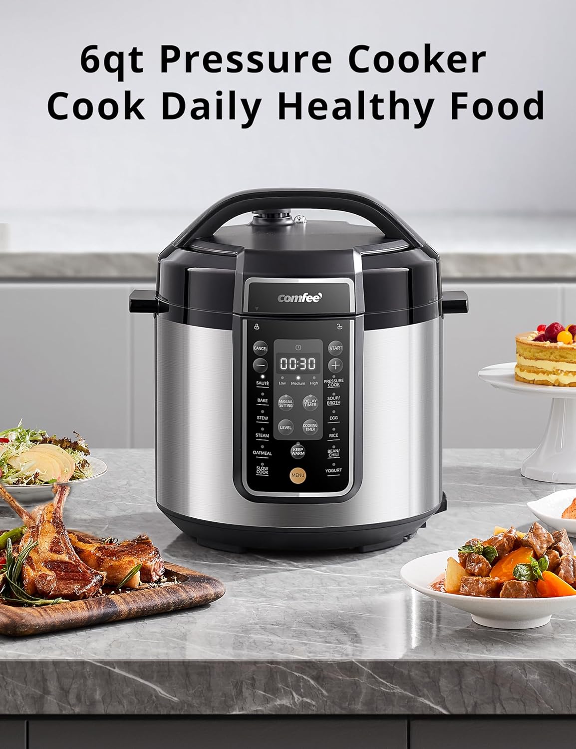 COMFEE’ Pressure Cooker 6 Quart with 13 Cooking Functions, Olla de Presion Non-Stick Pot Yogurt Maker Rice Cooker Slow Cooker Sauté Steamer, Healthy Ceramic Inner Pot11