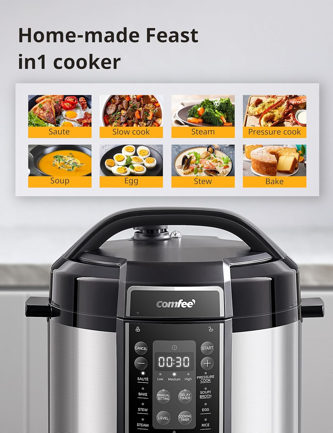 COMFEE’ Pressure Cooker 6 Quart with 13 Cooking Functions, Olla de Presion Non-Stick Pot Yogurt Maker Rice Cooker Slow Cooker Sauté Steamer, Healthy Ceramic Inner Pot4