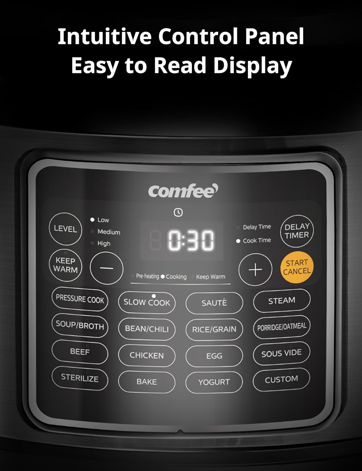 COMFEE’ Pressure Cooker 8 Quart with 16 Cooking Functions, Olla de Presion Non-Stick Pot Yogurt Maker Rice Cooker Slow Cooker Sauté Steamer, Healthy Ceramic Inner Pot=