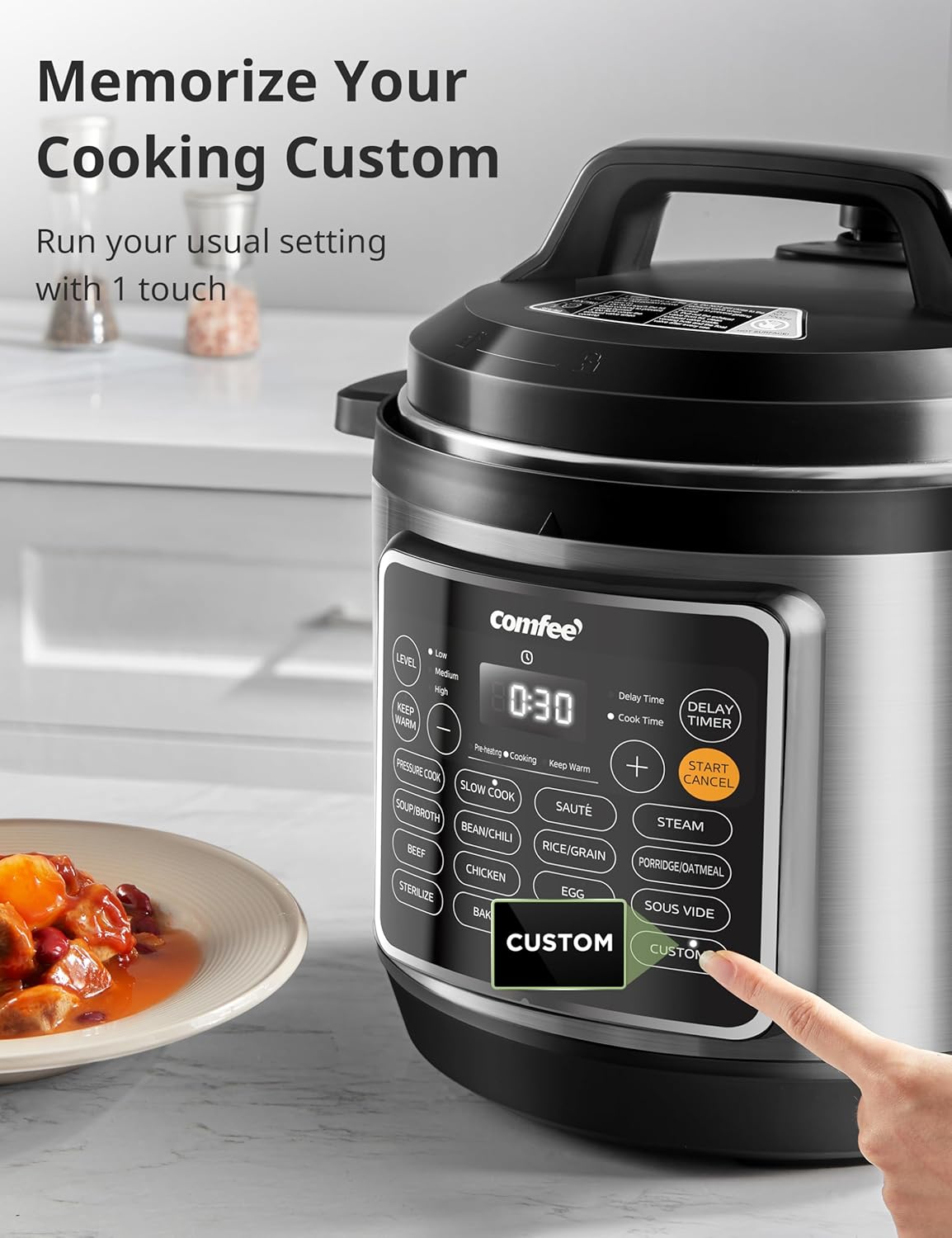COMFEE’ Pressure Cooker 8 Quart with 16 Cooking Functions, Olla de Presion Non-Stick Pot Yogurt Maker Rice Cooker Slow Cooker Sauté Steamer, Healthy Ceramic Inner Pot4