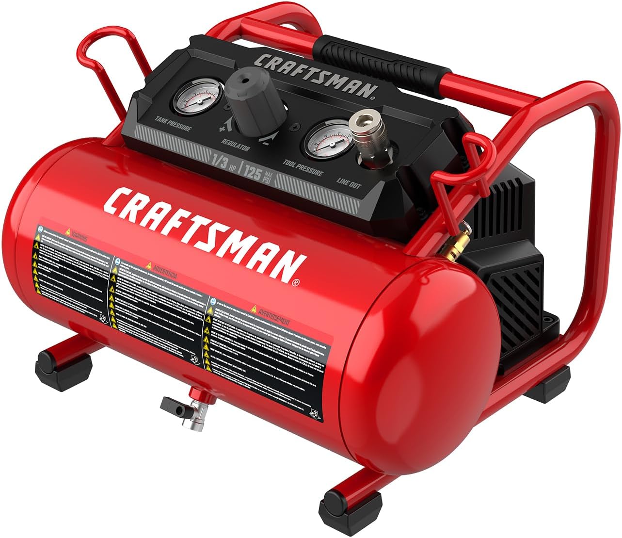CRAFTSMAN Air Compressor 2 Gallon Portable Hot Dog Compressor 1 3HP Max 125 PSI Oil-Free Maintenance Free Light Weight Air Tools CRAFTSMAN Air Compressor 2 Gallon Portable Hot Dog Compressor 1/3HP Max 125 PSI Oil-Free Maintenance Free Light Weight Air Tools