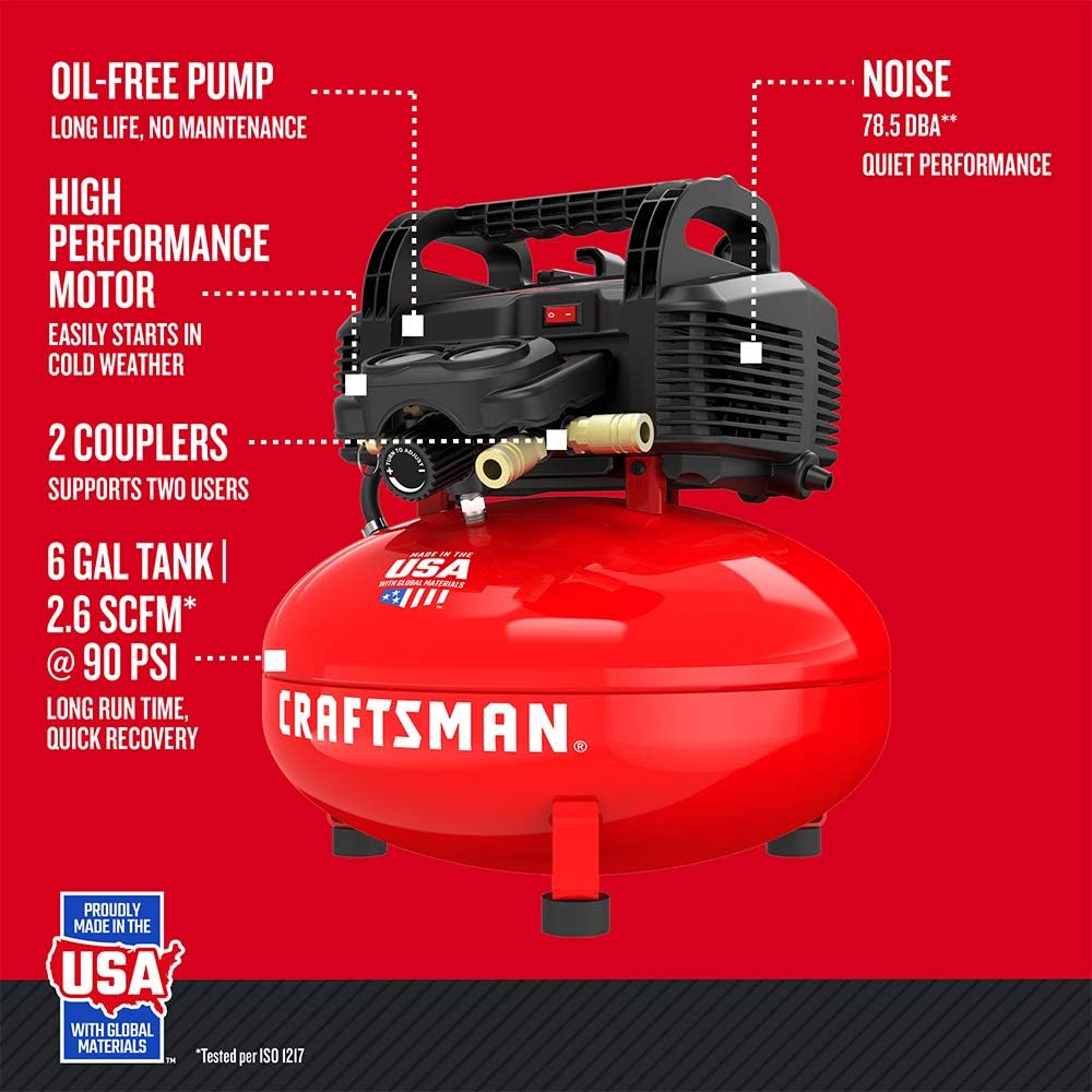 CRAFTSMAN Air Compressor, 6 Gallon, Pancake, Oil-Free with 13 Piece Accessory Kit (CMEC6150K)1