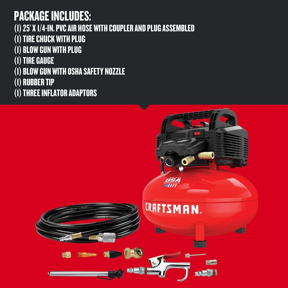 CRAFTSMAN Air Compressor, 6 Gallon, Pancake, Oil-Free with 13 Piece Accessory Kit (CMEC6150K)3