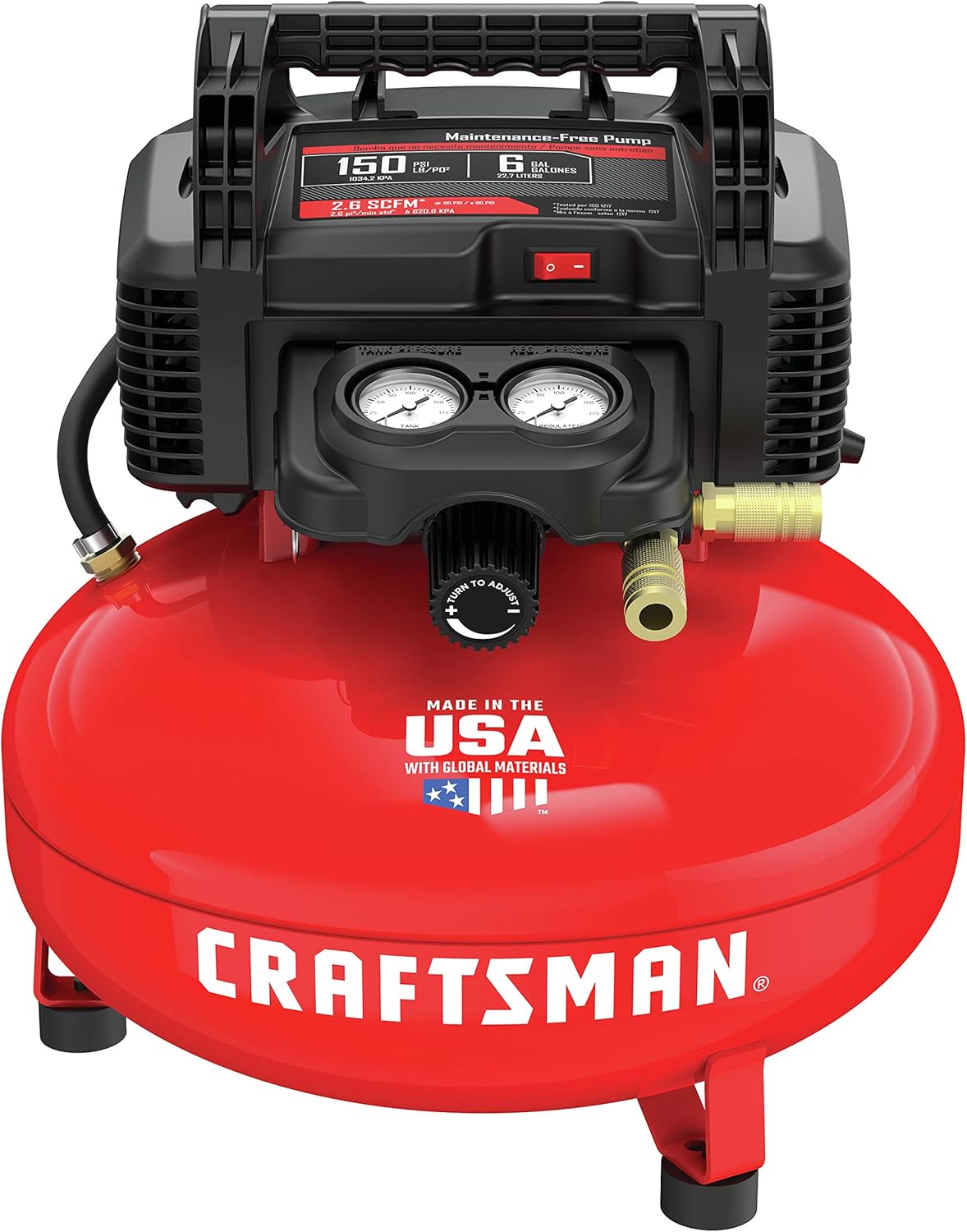 CRAFTSMAN Air Compressor, 6 Gallon, Pancake, Oil-Free with 13 Piece Accessory Kit (CMEC6150K)8