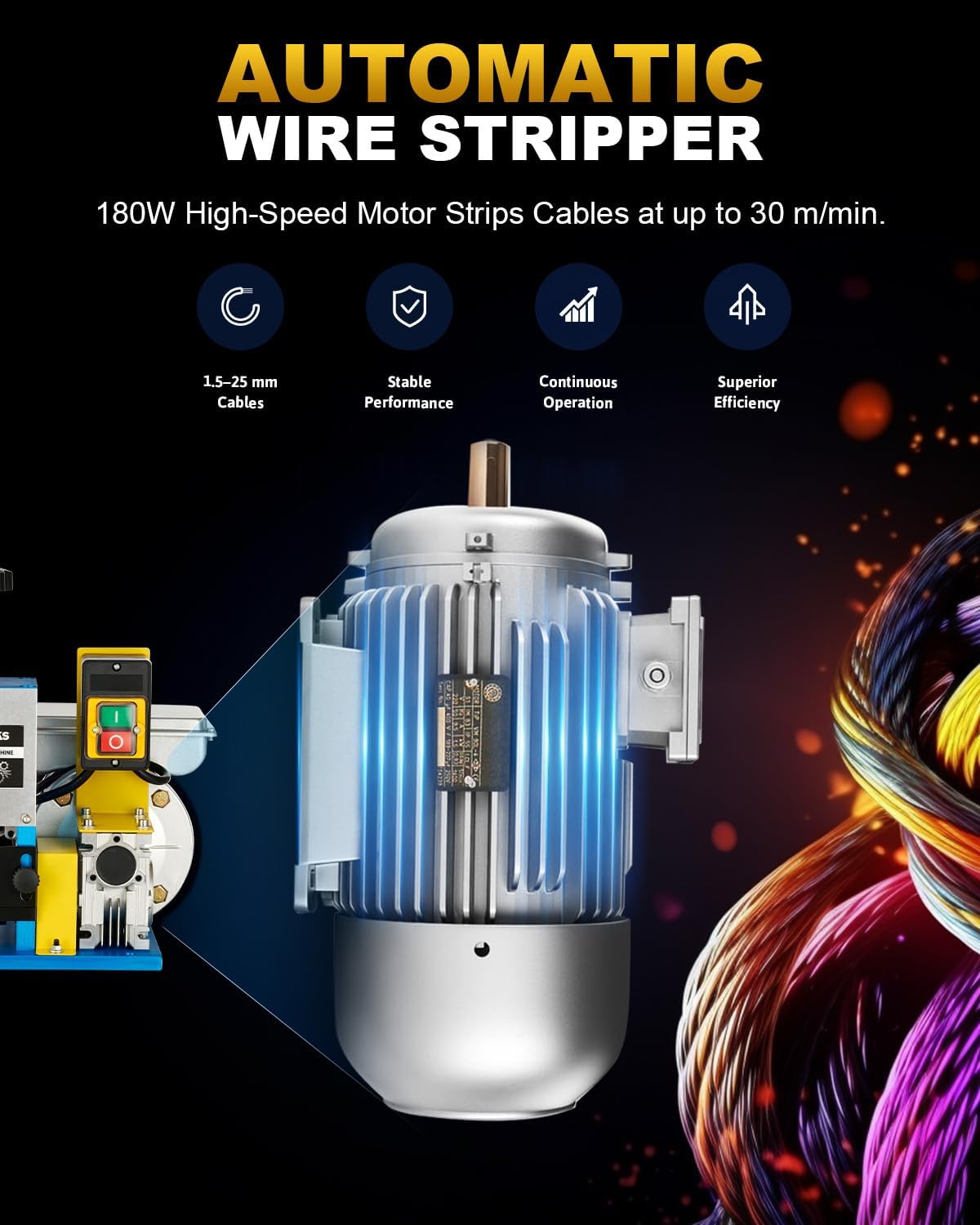 CREWORKS Automatic Wire Stripping Machine for 0.06 -1 Copper Wires, Motorized Wire Stripper Tool for 7 0-15 AWG Scrap Electrical Wire Recycling, Electrical Tool for DIY Cable Copper Wire Stripping6