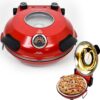 CULINARY CHEF Electric Pizza Oven with Ceramic Stone, Viewing Window, Adjustable Heat Control, Timer and 1200W Baking Power, DIY Homemade Pizzeria, Large 12” Pie Capacity (Red)
