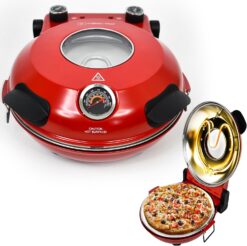 CULINARY CHEF Electric Pizza Oven with Ceramic Stone, Viewing Window, Adjustable Heat Control, Timer and 1200W Baking Power, DIY Homemade Pizzeria, Large 12” Pie Capacity (Red)