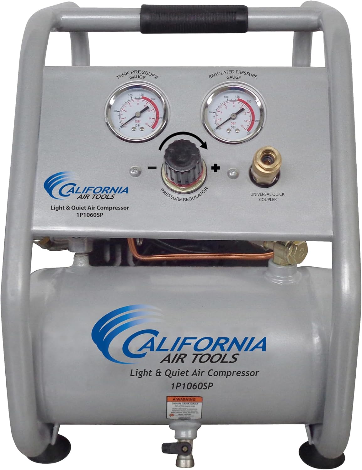 California Air Tools CAT-1P1060SP Light & Quiet Portable Air Compressor, Lightweight, Ultra Quiet, Oil-Free, 1 Gallon Steel Tank, .6 HP, 56 dBA Noise Level California Air Tools CAT-1P1060SP Light & Quiet Portable Air Compressor, Lightweight, Ultra Quiet, Oil-Free, 1 Gallon Steel Tank, .6 HP, 56 dBA Noise Level