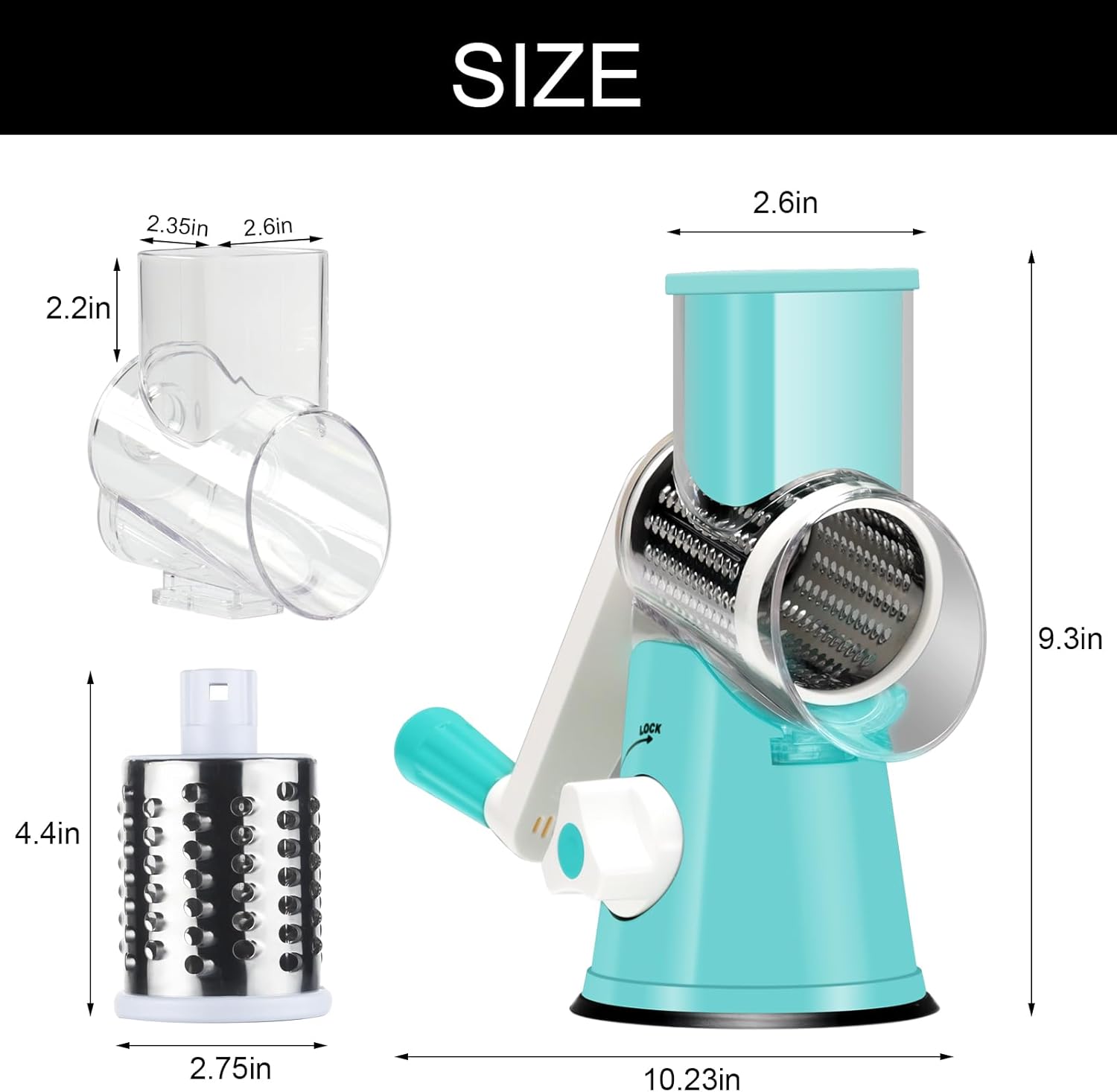 Cambom Rotary Cheese Grater Hand Crank Cheese Shredder for Fresh Cheese, Vegetable, Nuts,Non-slip Suction Base, Free Cleaning Brush Three Blades, Blue5