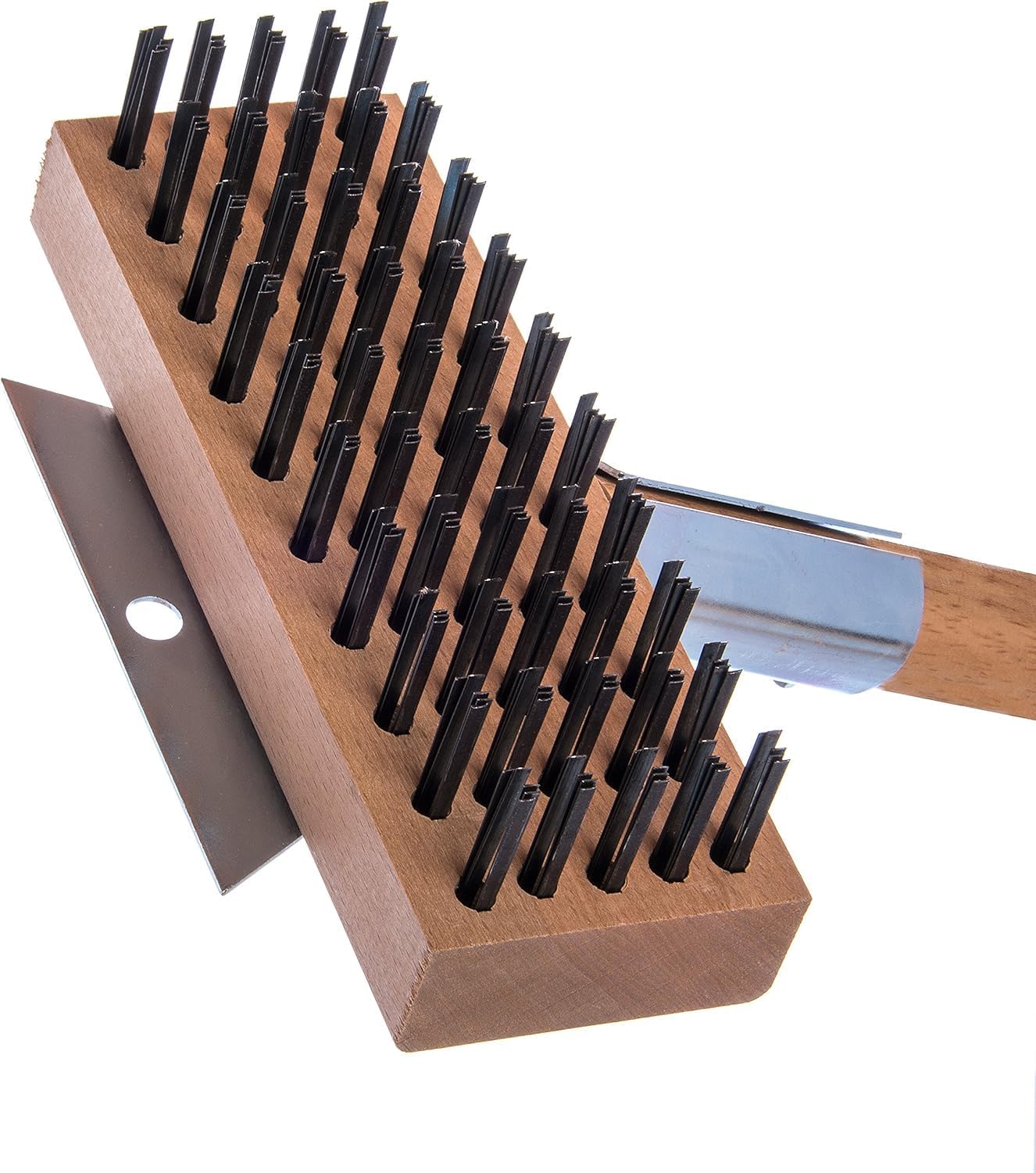 Carlisle FoodService Products Wood Oven Grill Brush & Scraper with Handle, 30 Inches, Natural1