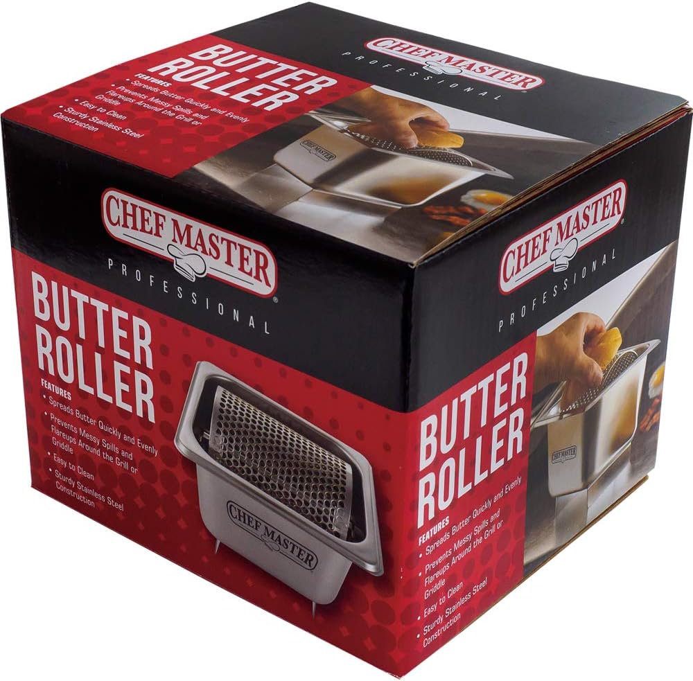 Chef Master 90021 Butter Wheel Stainless Steel Butter Spreader Wheel Spreads Butter Evenly Stainless Steel Butter Roller Holds 3 Sticks of Butter0