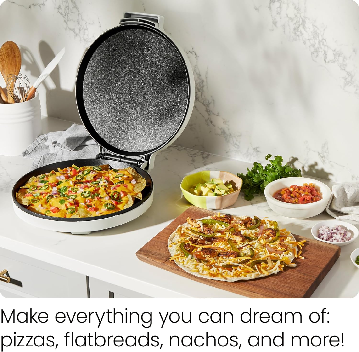 Chefman Everything Maker & Pizza Oven – 1440W Countertop Electric Pizza Maker with 12” Nonstick Cooking Plates, Make Pizza, Quesadillas, Omelettes and More, with Indicator Lights and Vertical Storage1