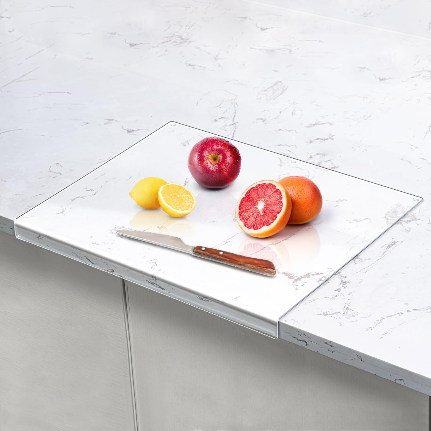 Clear Cutting Board for Countertop, 18x16 Inch Acrylic Cutting Board with Counter Lip, Non Slip Large Cutting Boards for Kitchen Utensils, Kitchen Decor, House Warming Gifts New Home Clear Cutting Board for Countertop, 18x16 Inch Acrylic Cutting Board with Counter Lip, Non Slip Large Cutting Boards for Kitchen Utensils, Kitchen Decor, House Warming Gifts New Home