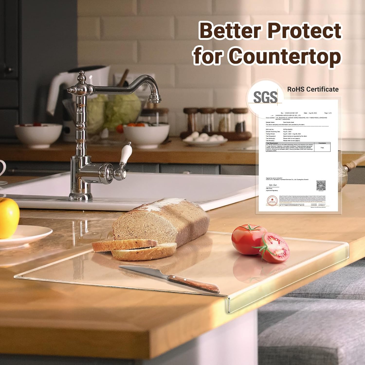 Clear Cutting Board for Countertop, 18x16 Inch Acrylic Cutting Board with Counter Lip, Non Slip Large Cutting Boards for Kitchen Utensils, Kitchen Decor, House Warming Gifts New Home3