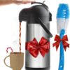 Coffee Carafe Airpot & Cleaning Brush - 101oz / 3L Airpot 36 Hours Hot or Cold Drink - Coffee Carafes for Keeping Hot Extra Large - Coffee Dispenser with Pump, Hot Water Dispenser - Cresimo