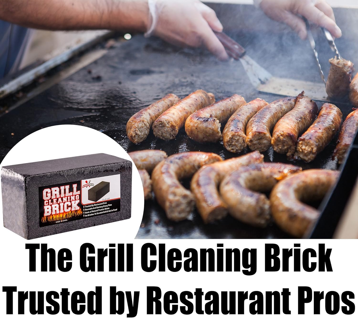 Commercial Grade Grill Cleaning Brick Bulk 12 Pack by Avant Grub. Pumice Stone Cleaner Tool Cleans and Sanitizes Restaurant Flat Top Grills or Griddles Effectively Without Harsh Chemicals or Abrasives1