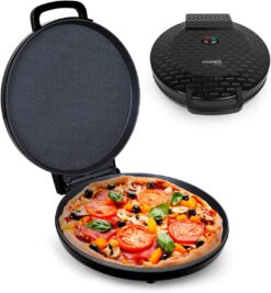 Courant Pizza Maker 12 inch Pizzas Machine, Newly improved Cool-touch Handle Non-Stick plates Pizza oven & Calzone Maker, Electric Countertop Oven for Home or School, 12” Indoor Grill/Griddle, Black