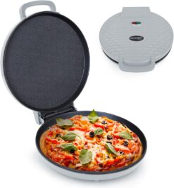 Courant Pizza Maker 12-inch Pizzas Machine, Newly improved Cool-touch Handle Non-Stick plates Pizza oven & Calzone Maker, Electric Countertop Oven for Home or School, 12” Indoor Grill/Griddle, Gray