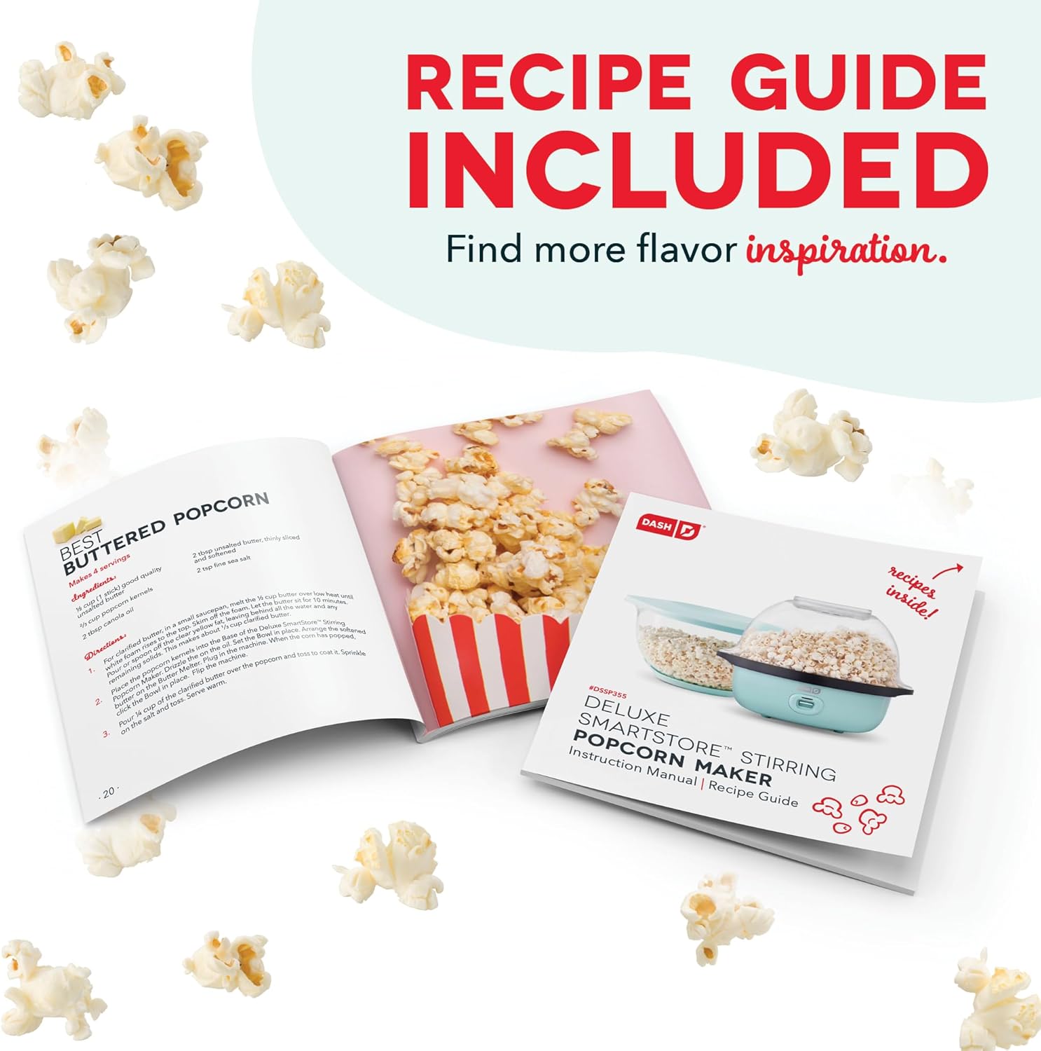 DASH SmartStore™ Deluxe Stirring Popcorn Maker, Hot Oil Electric Popcorn Machine with Large Lid for Serving Bowl and Convenient Storage, 24 Cups – Aqua9