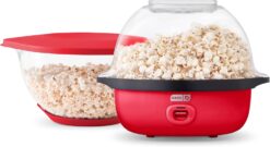 DASH SmartStore™ Deluxe Stirring Popcorn Maker, Hot Oil Electric Popcorn Machine with Large Lid for Serving Bowl and Convenient Storage, 24 Cups – Red