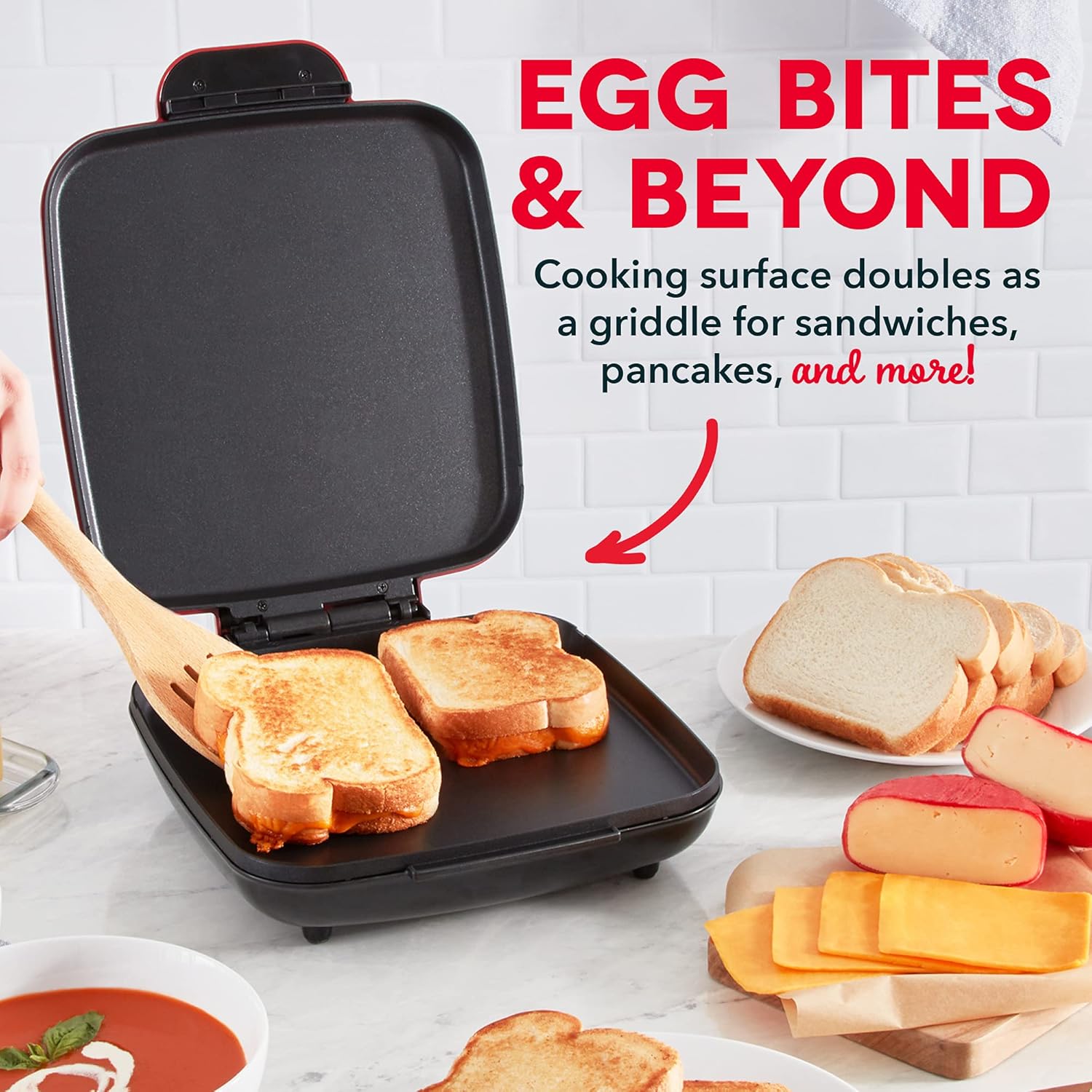 Dash Sous Vide Style Family Size Egg Bite Maker for Breakfast Bites, Sandwiches, Healthy Snacks or Desserts, Keto & Paleo Friendly (9 Servings), Red, 9 Egg Bites7