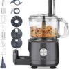 Davivy Food Processor 7 Cup, Built-in Storage Drawer Small Food Processors with 10 set blades,French fry cutting,Wavy slicing for Home Use,3-Speed, Gray,600W