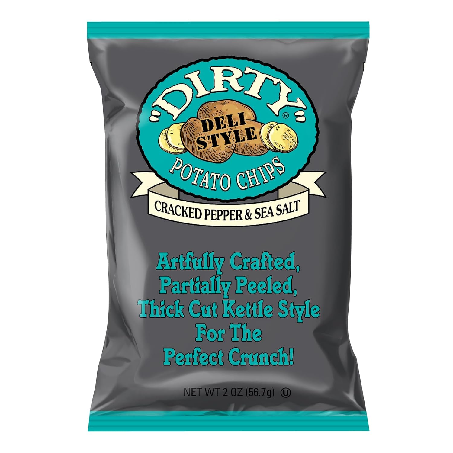 Dirty Kettle Potato Chips, Cracked Pepper & Sea Salt, 2 oz. Bag, 25 Count –Gluten Free, SkinsOn, Crunchy Chips, Great for Lunches or Snacking on the Go Dirty Kettle Potato Chips, Cracked Pepper & Sea Salt, 2 oz. Bag, 25 Count –Gluten Free, SkinsOn, Crunchy Chips, Great for Lunches or Snacking on the Go