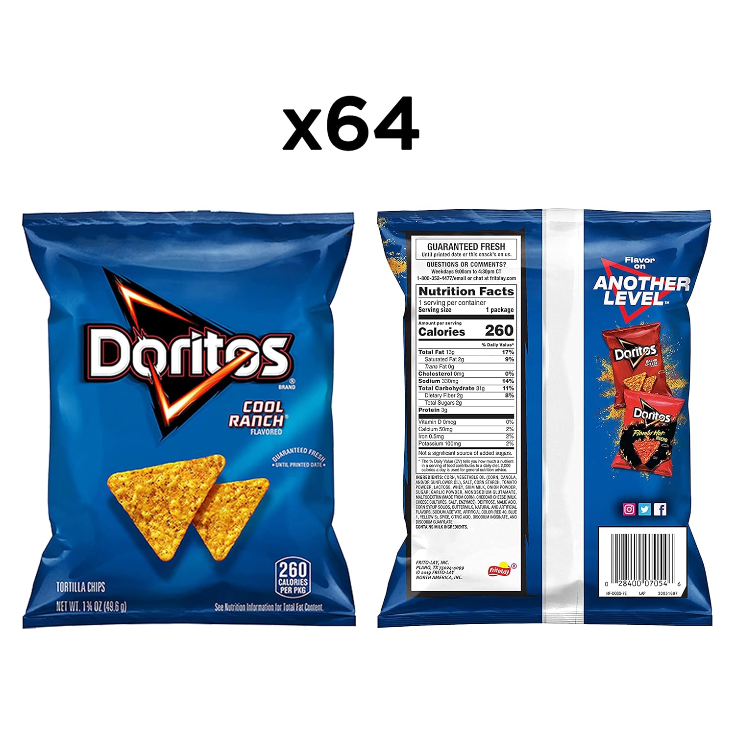 Doritos Flavored Tortilla Chips, Cool Ranch, 1.75 Ounce (Pack of 64)1