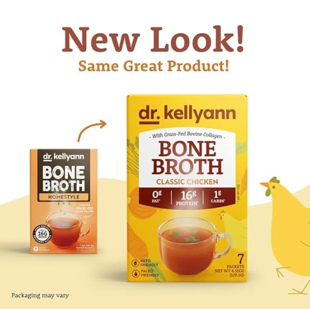 Dr. Kellyann Bone Broth Collagen Powder Packets (7 Servings) – 16g Protein, Grass-Fed Hydrolyzed Collagen, Keto & Paleo-Friendly 1