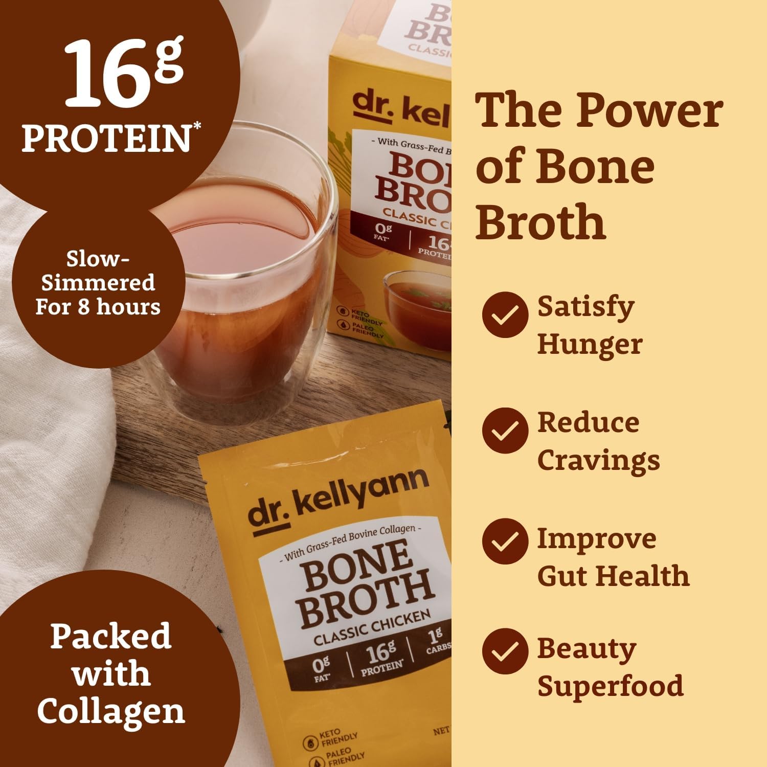 Dr. Kellyann Bone Broth Collagen Powder Packets (7 Servings) – 16g Protein, Grass-Fed Hydrolyzed Collagen, Keto & Paleo-Friendly 4