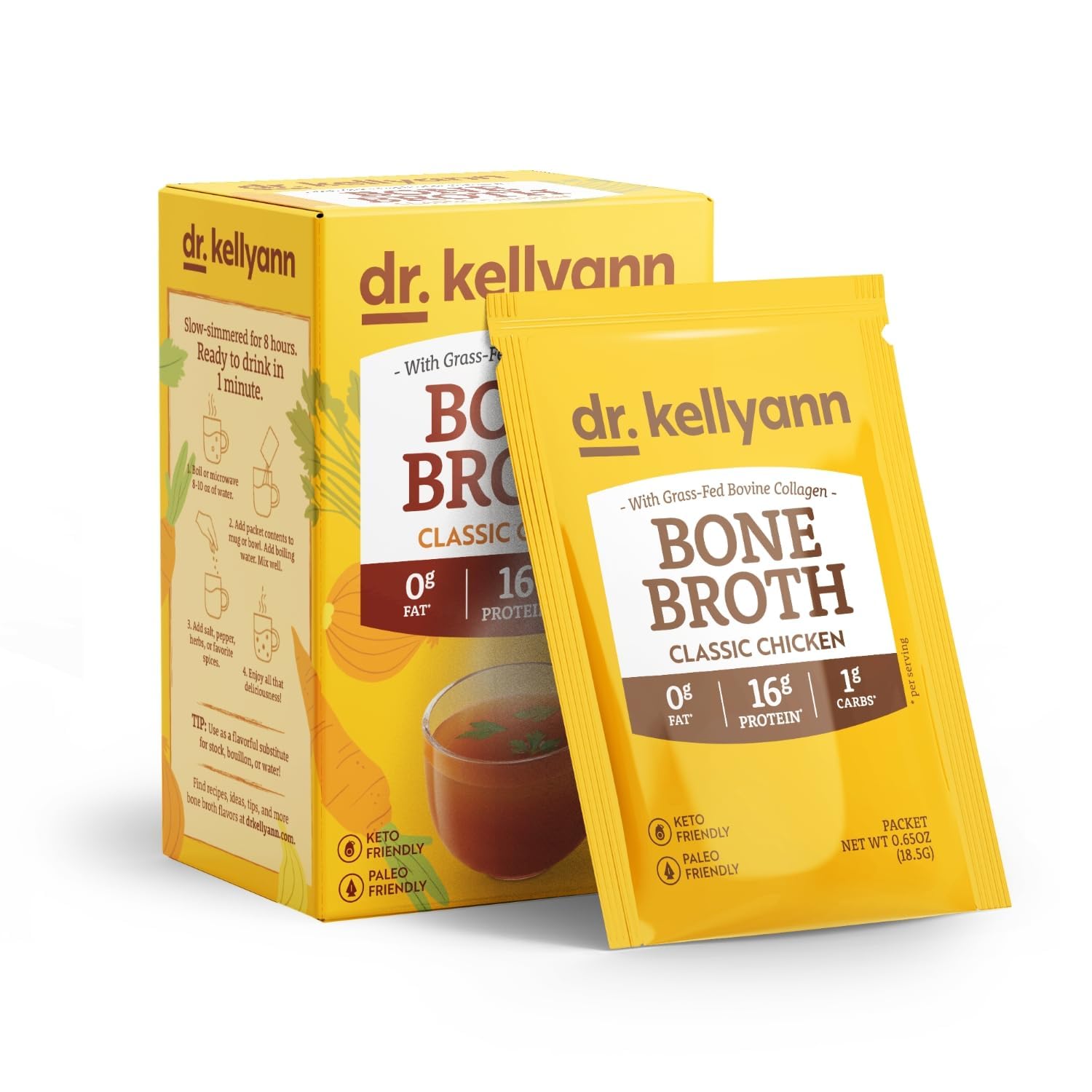Dr. Kellyann Bone Broth Collagen Powder Packets (7 Servings) – 16g Protein, Grass-Fed Hydrolyzed Collagen, Keto & Paleo-Friendly Dr. Kellyann Bone Broth Collagen Powder Packets (7 Servings) – 16g Protein, Grass-Fed Hydrolyzed Collagen, Keto & Paleo-Friendly
