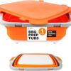 Drip EZ Collapsible BBQ Prep Tub (V2) - For Meal Prep Marinating Food Storage - Includes Cutting Board & Locking Lid - (1) OG - Orange