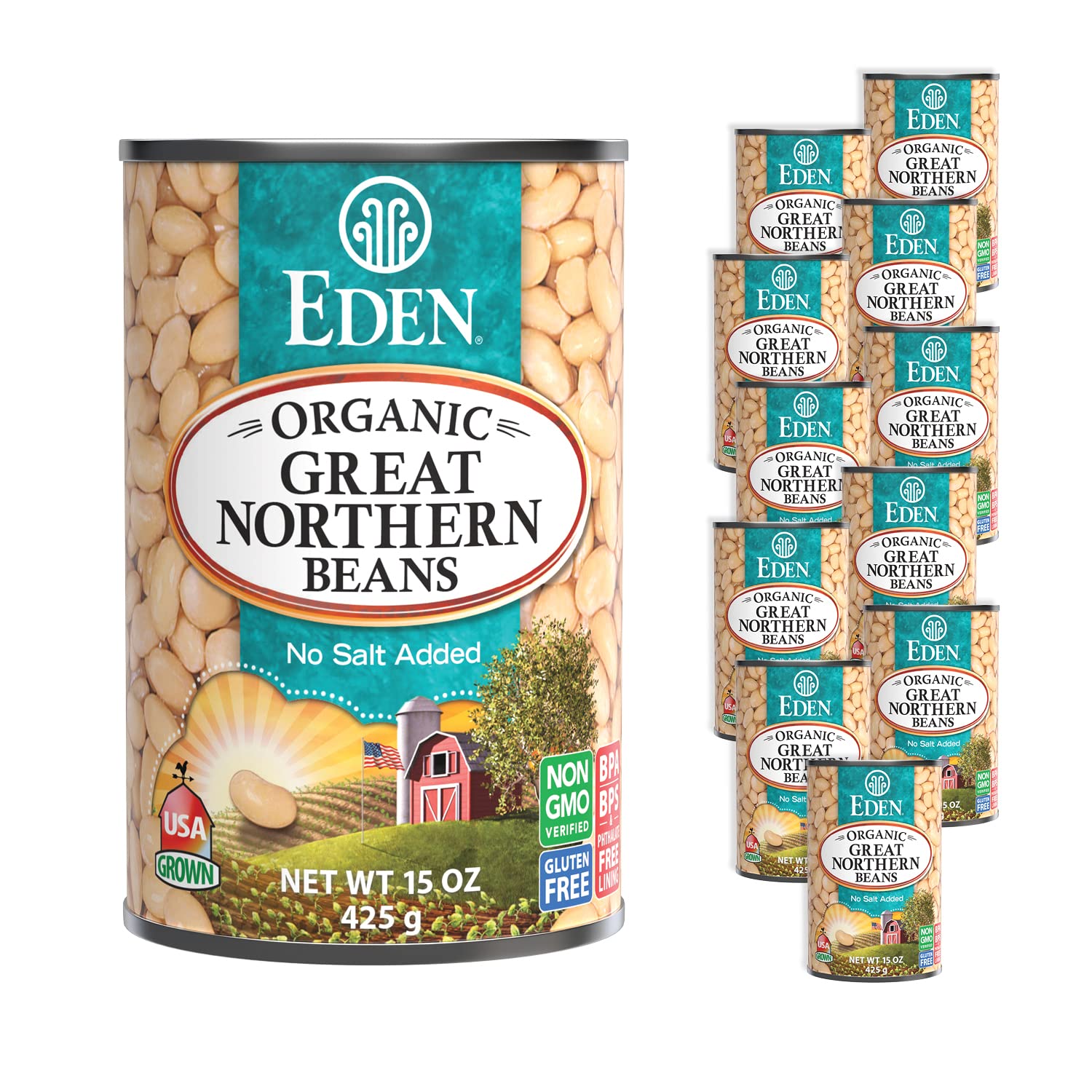 Eden Organic Great Northern Beans (White Beans), 15 oz Can (12-Pack Case), No Salt Added, Non-GMO, Gluten Free, U.S. Grown, Heat and Serve, Macrobiotic, Similar to Cannellini, Smoother1 Eden Organic Great Northern Beans (White Beans), 15 oz Can (12-Pack Case), No Salt Added, Non-GMO, Gluten Free, U.S. Grown, Heat and Serve, Macrobiotic, Similar to Cannellini, Smoother