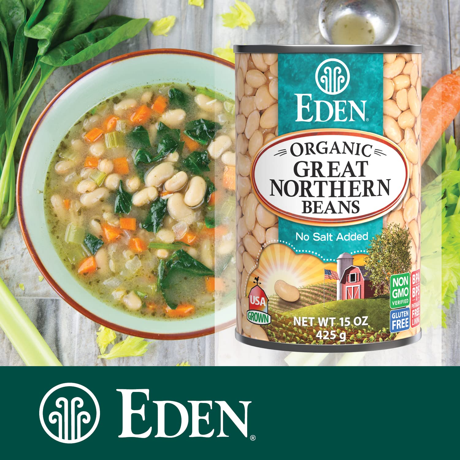Eden Organic Great Northern Beans (White Beans), 15 oz Can (12-Pack Case), No Salt Added, Non-GMO, Gluten Free, U.S. Grown, Heat and Serve, Macrobiotic, Similar to Cannellini, Smoother5