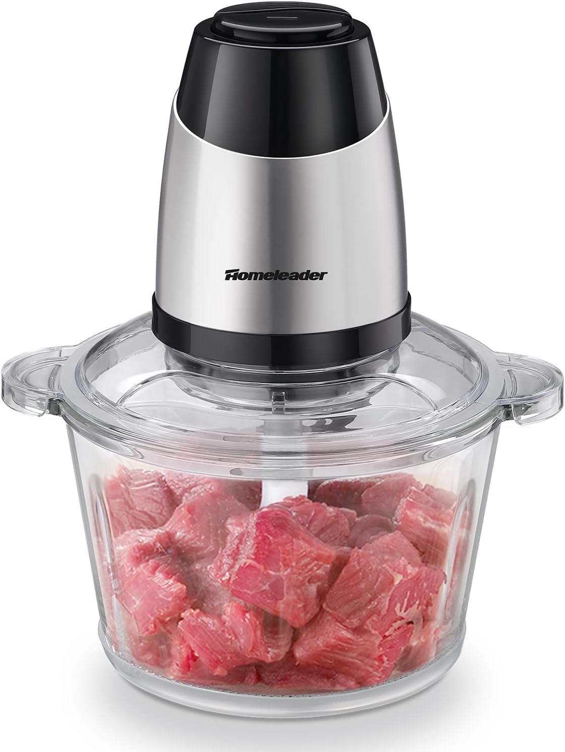 Electric Food Chopper, 8-Cup Food Processor by Homeleader, 2L Glass Bowl Grinder for Meat, Vegetables, Fruits and Nuts, Stainless Steel Motor Unit and 4 Sharp Blades, 300W Electric Food Chopper, 8-Cup Food Processor by Homeleader, 2L Glass Bowl Grinder for Meat, Vegetables, Fruits and Nuts, Stainless Steel Motor Unit and 4 Sharp Blades, 300W